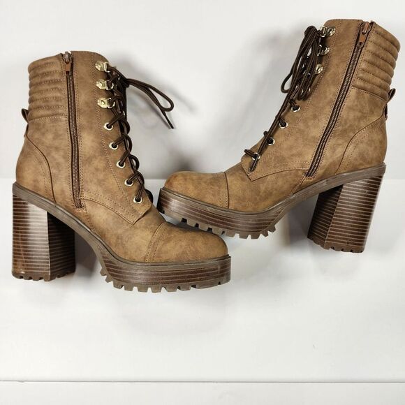 GBG Los Angeles Siana-R High Heel Boots Women Brown 10M Faux Leather Chunky Y2K - Picture 13 of 16